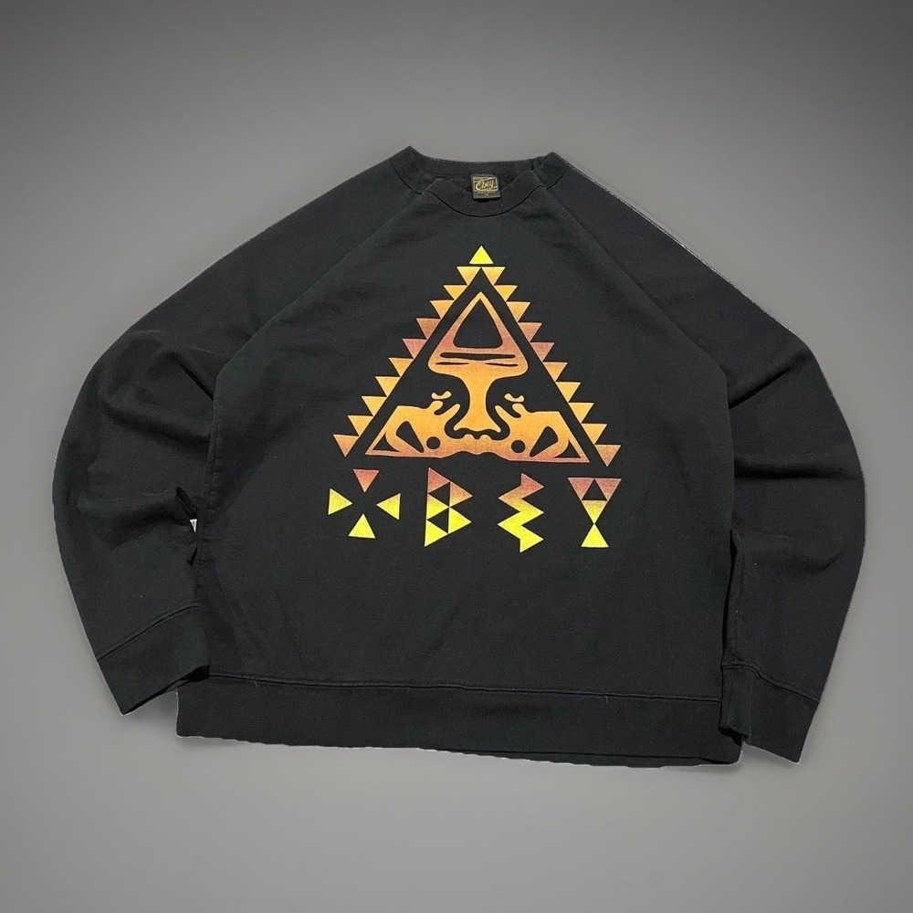 Vintage Obey Mens Black Crew Neck Giant Pyramid  Graphic Pullover Sweatshirt XL